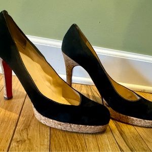 Size: 11.5 | IT 41.5 Black Christian Louboutin suede pumps with cork platforms